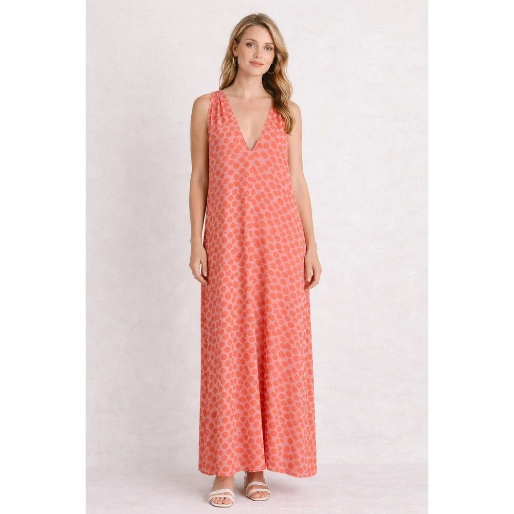 oscar de la renta pink label dress Oscar De La Renta Pink Label A Line Resort Lounge Dress Pink Orange Dots Sz  L‎